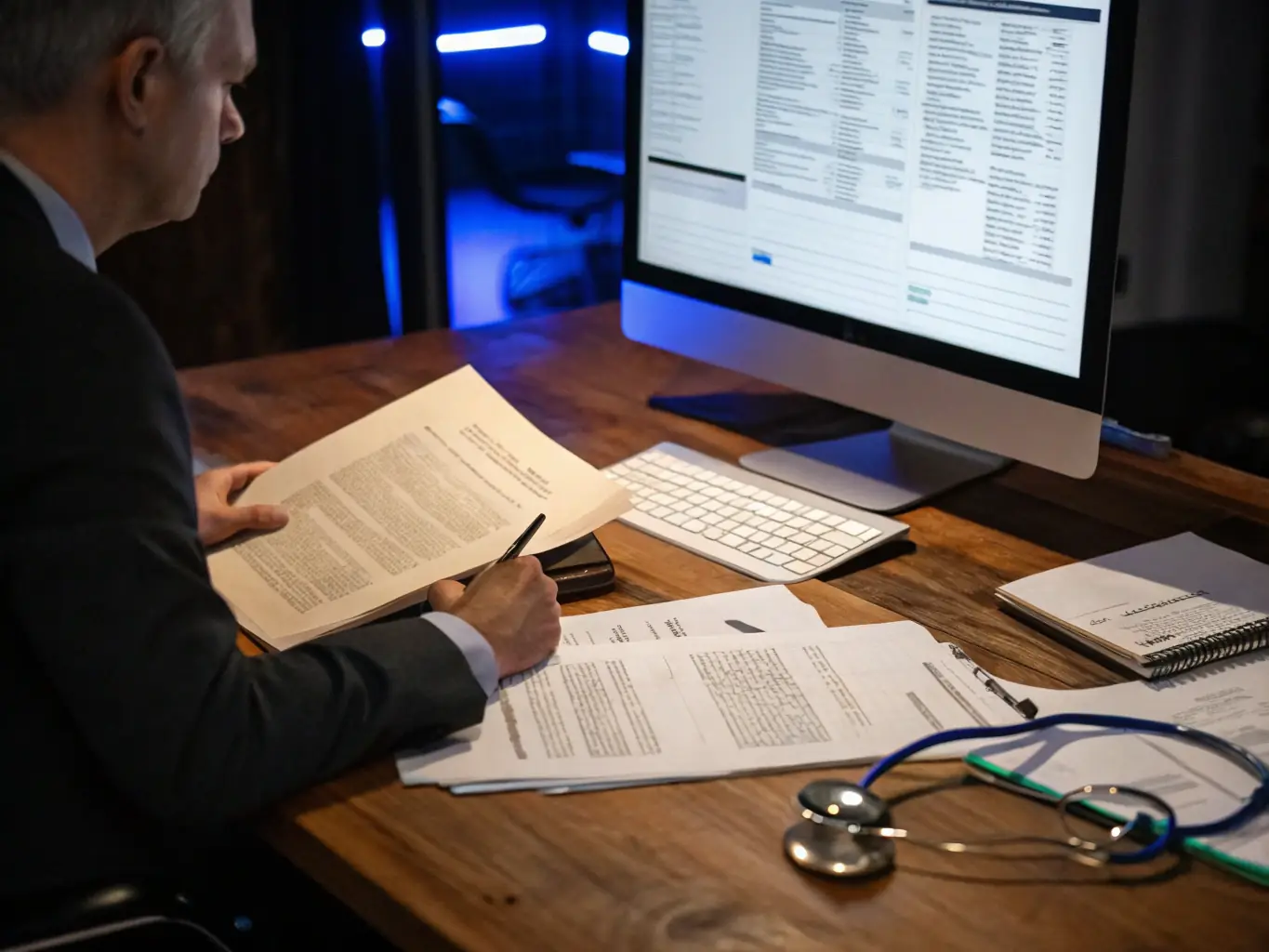 An X-ray image displayed on a monitor with a radiologist reviewing it, showcasing the imaging services offered at Jeez Medical Laboratory Center.